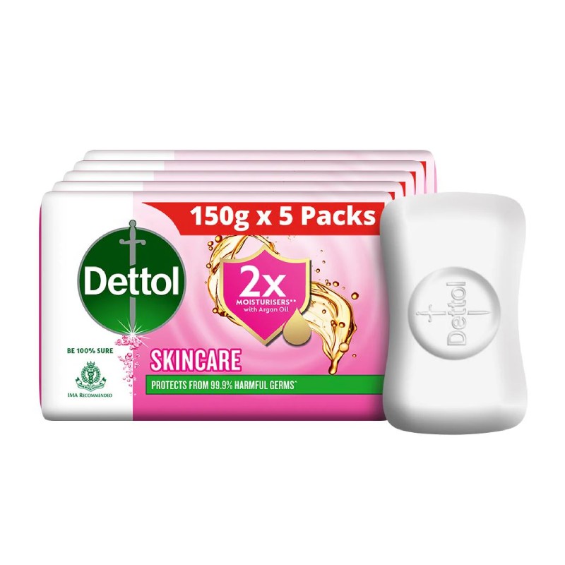 Dettol Skincare Moisturizing Beauty Bathing Soap Bar, 150g (Pack of 5)